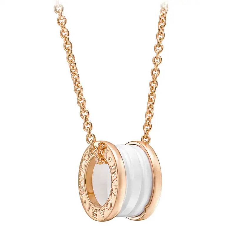 [Resenly Jewelry]ZERO 1 WHITE CERAMIC PINK GOLD DIAMOND NECKLACE