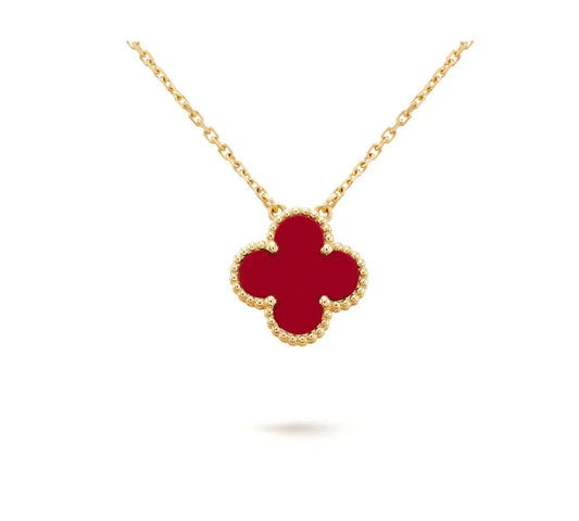 [Resenly Jewelry]CLOVER 15MM CARNELIAN SINGLE FLOWER NECKLACE