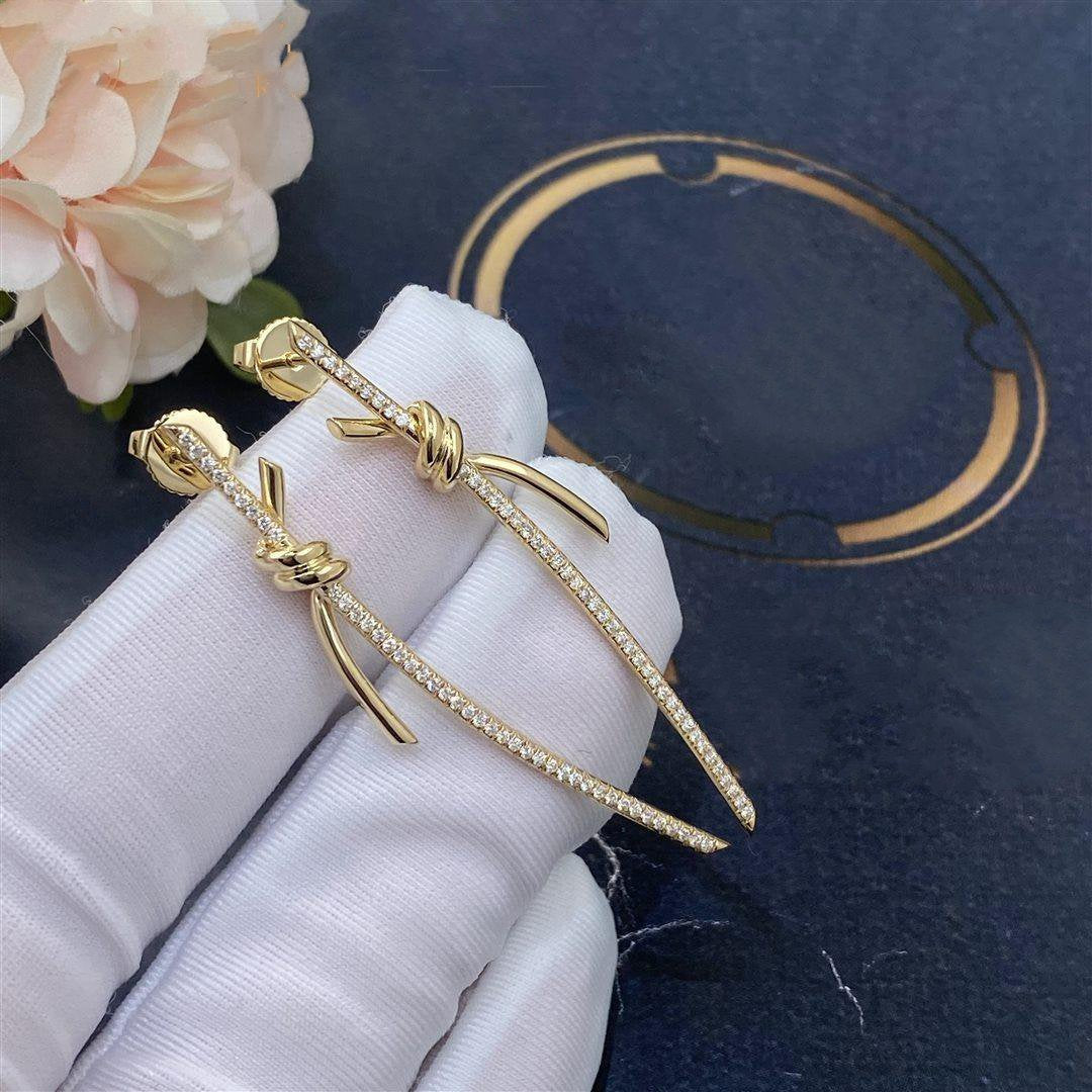 [Resenly Jewelry]KNOT DROP EARRINGS IN YELLOW GOLD WITH DIAMONDS