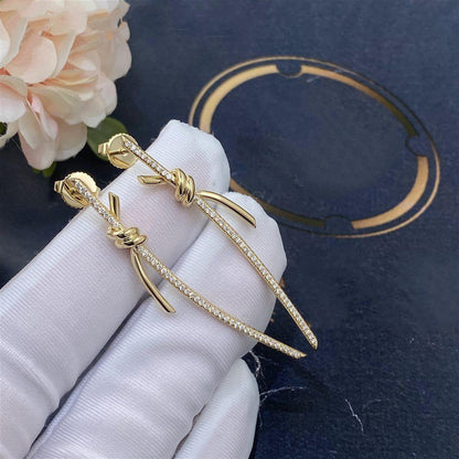 [Resenly Jewelry]KNOT DROP EARRINGS IN YELLOW GOLD WITH DIAMONDS