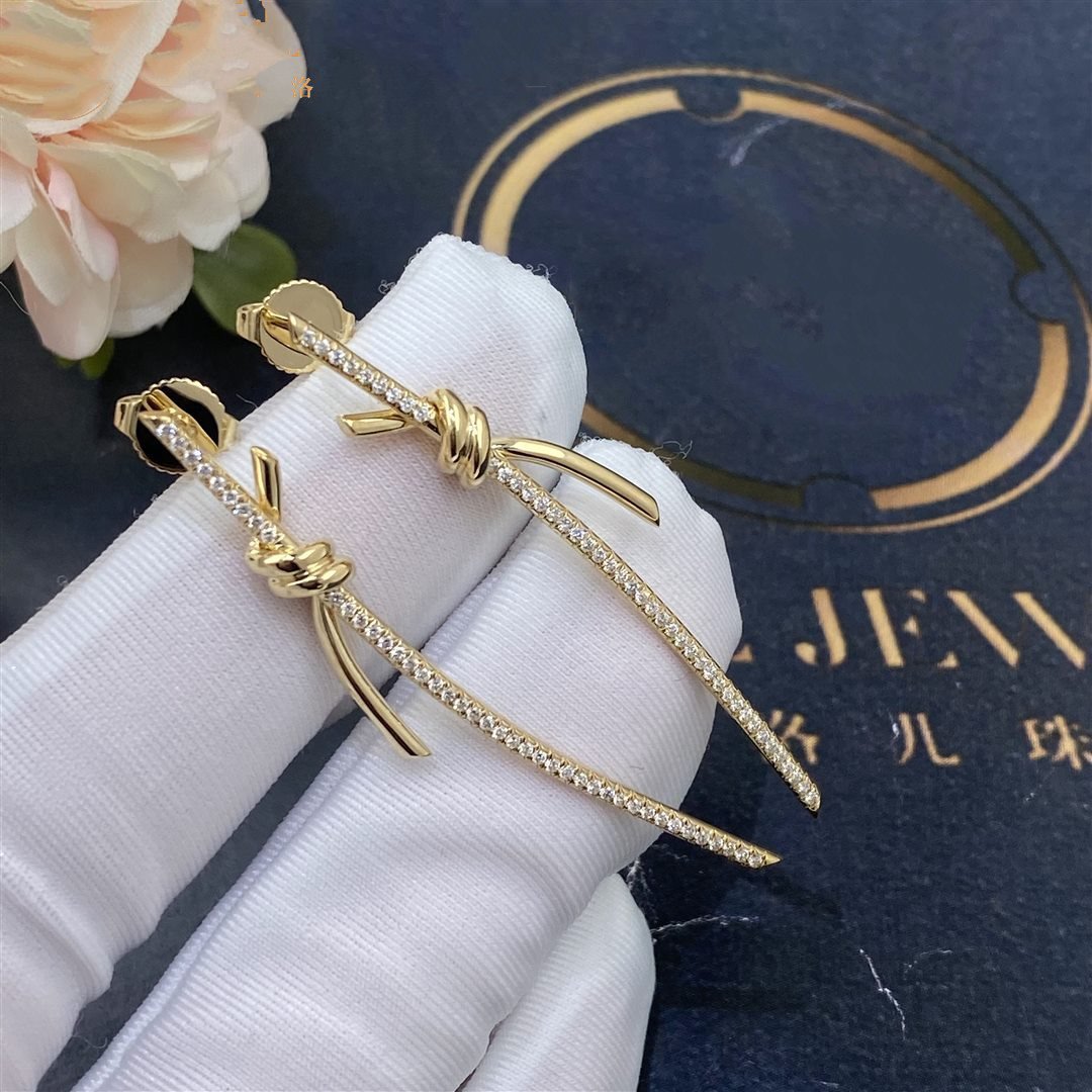 [Resenly Jewelry]KNOT DROP EARRINGS IN YELLOW GOLD WITH DIAMONDS