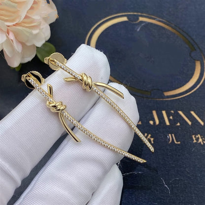 [Resenly Jewelry]KNOT DROP EARRINGS IN YELLOW GOLD WITH DIAMONDS