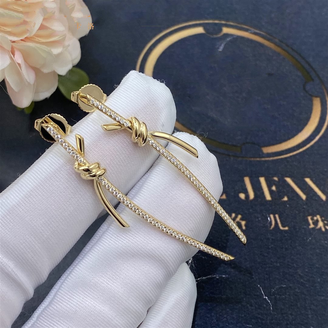 [Resenly Jewelry]KNOT DROP EARRINGS IN YELLOW GOLD WITH DIAMONDS