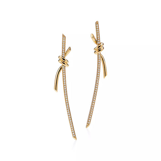 [Resenly Jewelry]KNOT DROP EARRINGS IN YELLOW GOLD WITH DIAMONDS