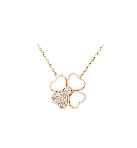 [Resenly Jewelry]CLOVER MOP DIAMOND ROSE GOLD NECKLACE