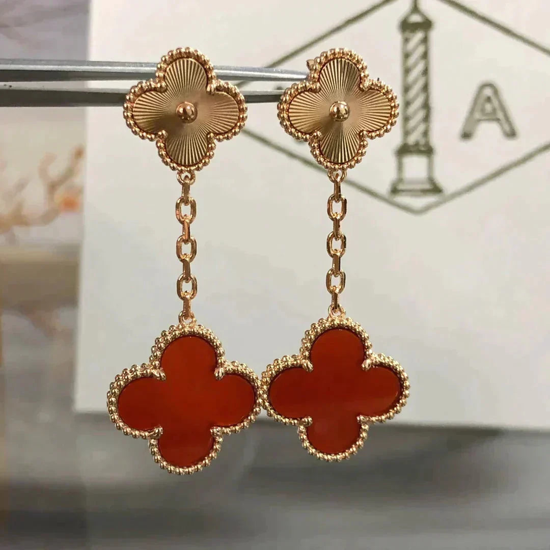 [Resenly Jewelry]CLOVER 2 MOTIF  LASER CARNELIAN EARRINGS