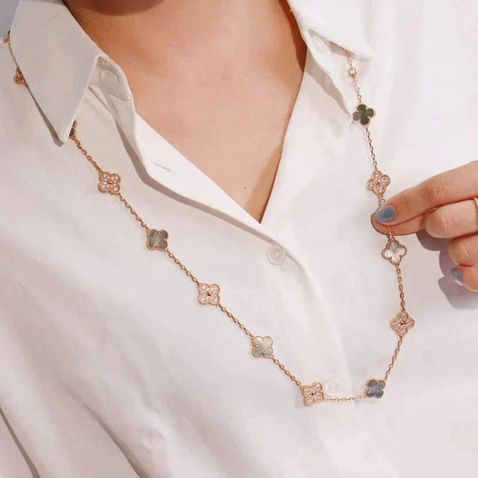 [Resenly Jewelry]CLOVER 20 MOTIFS DARK MOP DIAMOND  NECKLACE