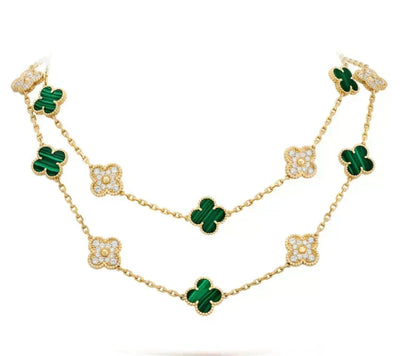 [Resenly Jewelry]CLOVER 20 MOTIFS MALACHITE DIAMOND NECKLACE