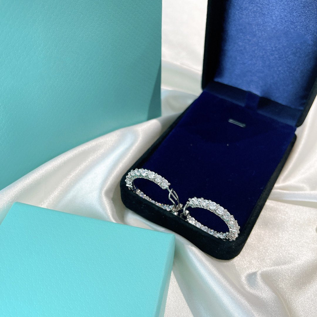 [Resenly Jewelry]SILVER DIAMOND HOOP EARRINGS