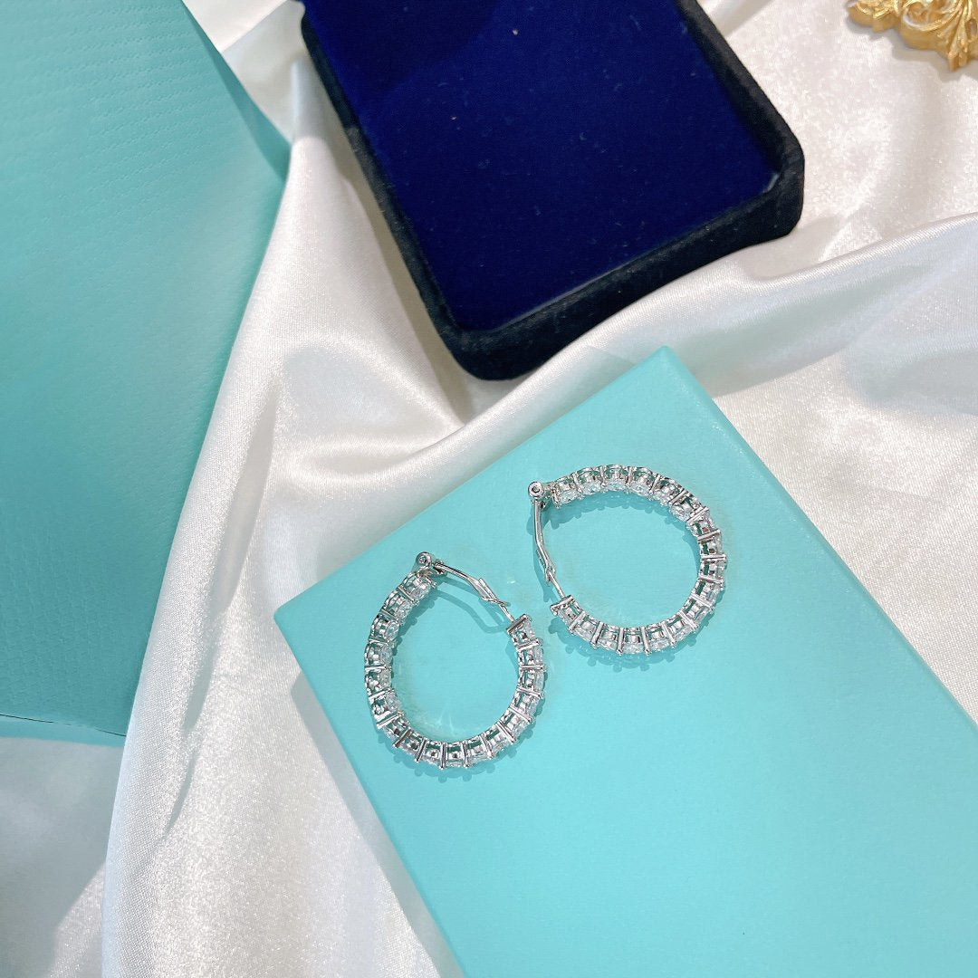 [Resenly Jewelry]SILVER DIAMOND HOOP EARRINGS