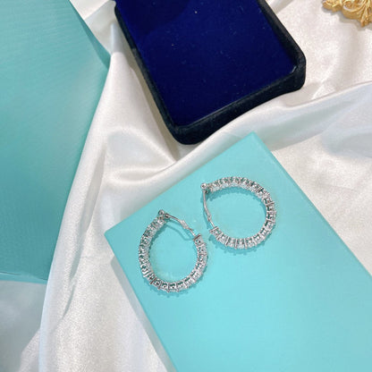 [Resenly Jewelry]SILVER DIAMOND HOOP EARRINGS