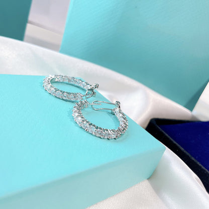 [Resenly Jewelry]SILVER DIAMOND HOOP EARRINGS