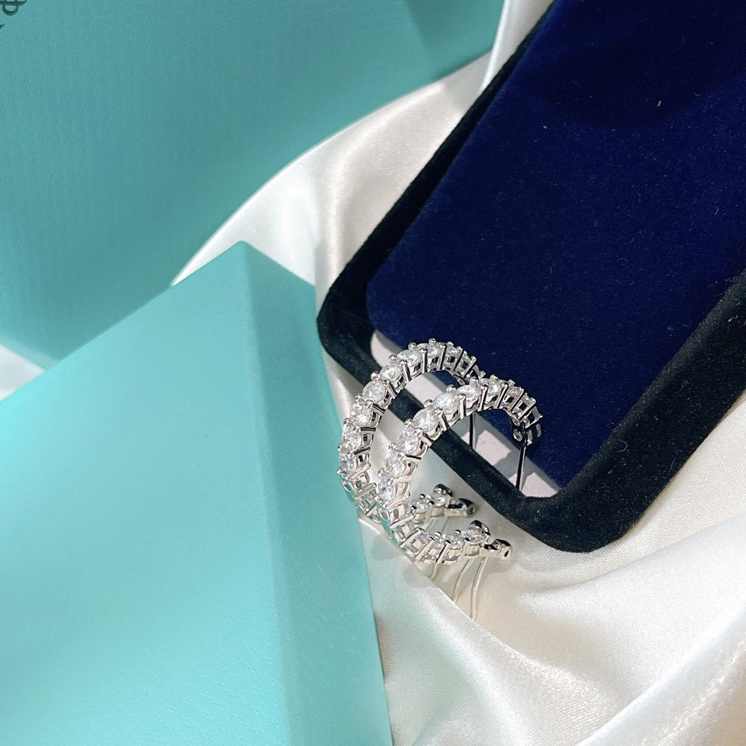 [Resenly Jewelry]SILVER DIAMOND HOOP EARRINGS