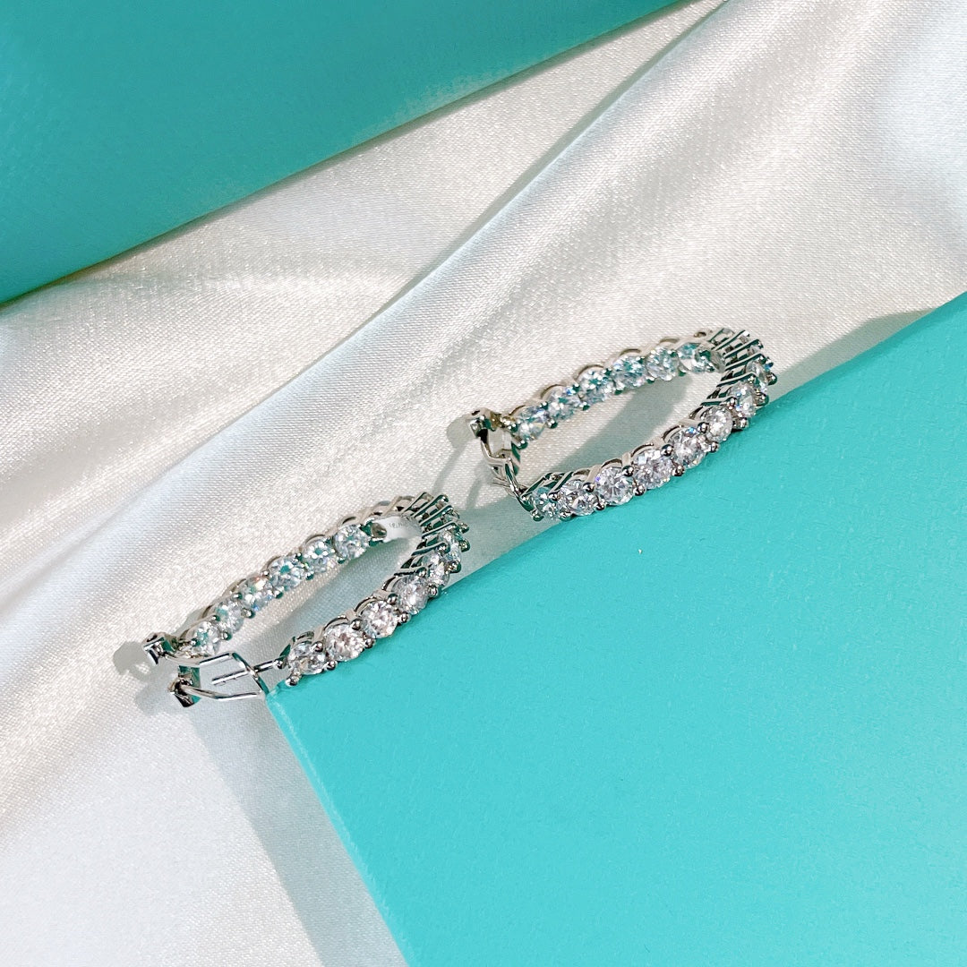 [Resenly Jewelry]SILVER DIAMOND HOOP EARRINGS