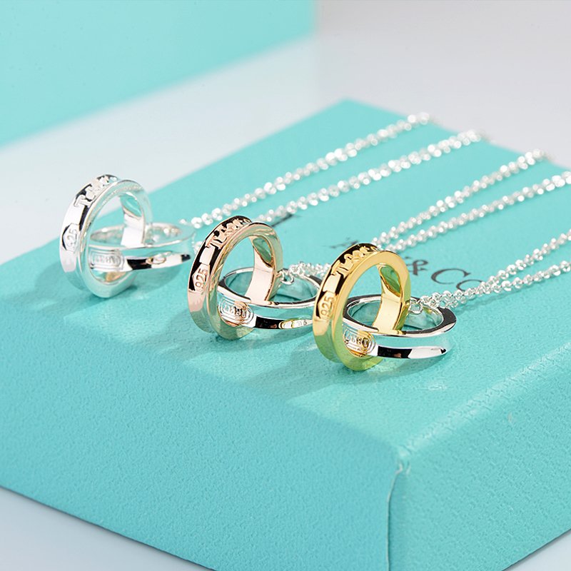 [Resenly Jewelry]NECKLACE FEMALE DOUBLE RING DOUBLE CIRCLE COUPLE PENDANT