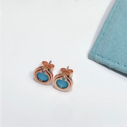 [Resenly Jewelry]TURQUOISE CIRCLE WHITE GOLD EARRINGS