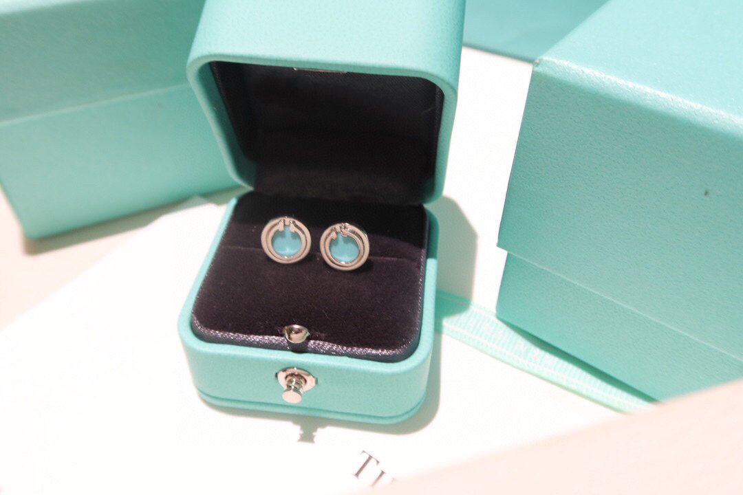 [Resenly Jewelry]TURQUOISE CIRCLE WHITE GOLD EARRINGS