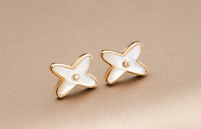 [Resenly Jewelry]JEUX DE WHITE MOP ROSE GOLD DIAMOND EARRINGS