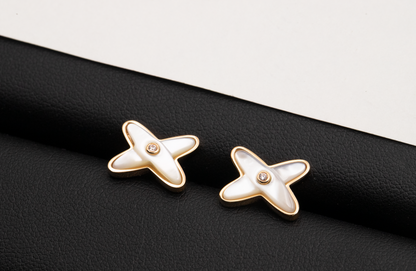 [Resenly Jewelry]JEUX DE WHITE MOP ROSE GOLD DIAMOND EARRINGS