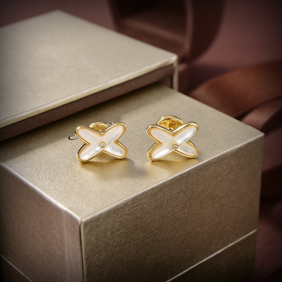 [Resenly Jewelry]JEUX DE WHITE MOP GOLD DIAMOND EARRINGS