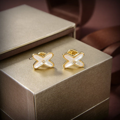 [Resenly Jewelry]JEUX DE WHITE MOP GOLD DIAMOND EARRINGS