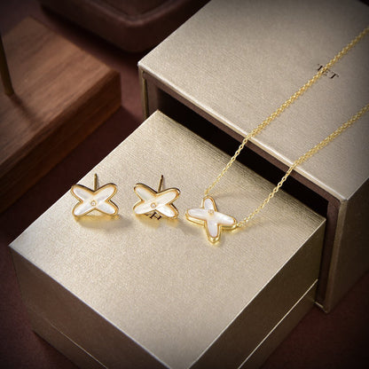 [Resenly Jewelry]JEUX DE WHITE MOP GOLD DIAMOND EARRINGS