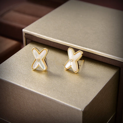 [Resenly Jewelry]JEUX DE WHITE MOP GOLD DIAMOND EARRINGS