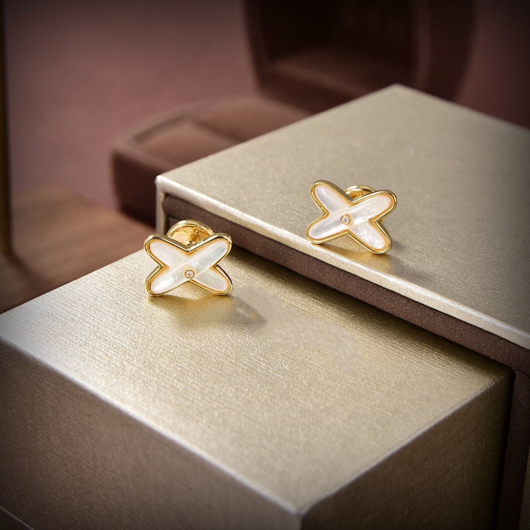 [Resenly Jewelry]JEUX DE WHITE MOP GOLD DIAMOND EARRINGS