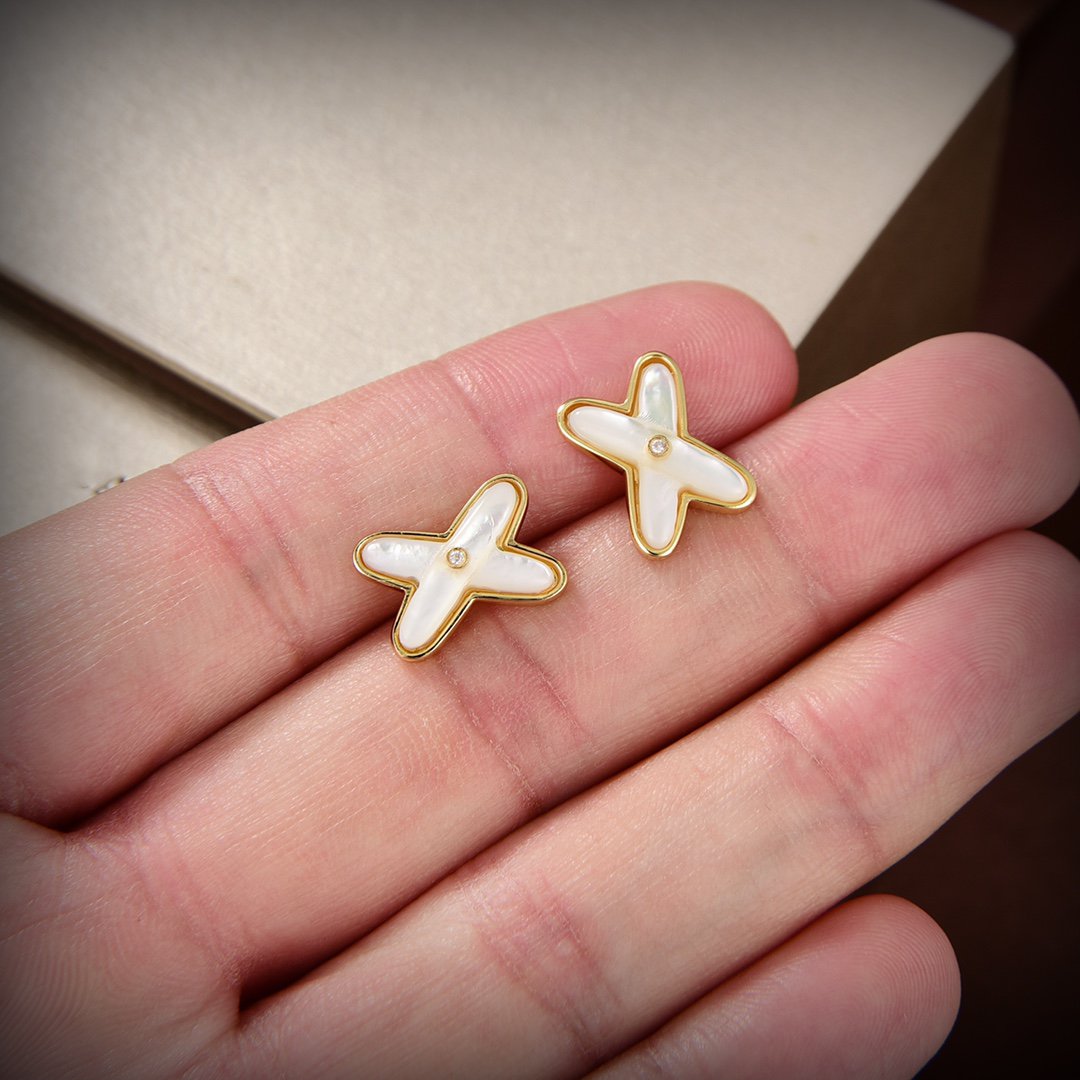 [Resenly Jewelry]JEUX DE WHITE MOP GOLD DIAMOND EARRINGS