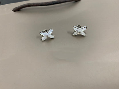 [Resenly Jewelry]JEUX DE WHITE MOP SILVER DIAMOND EARRINGS