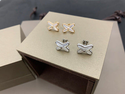[Resenly Jewelry]JEUX DE WHITE MOP SILVER DIAMOND EARRINGS
