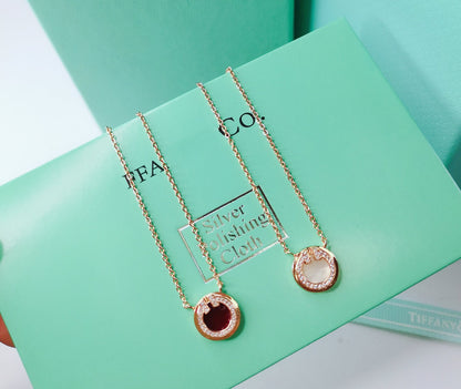 [Resenly Jewelry]DIAMOND AND MOTHER PEARL CIRCLE NECKLACE PENDANT