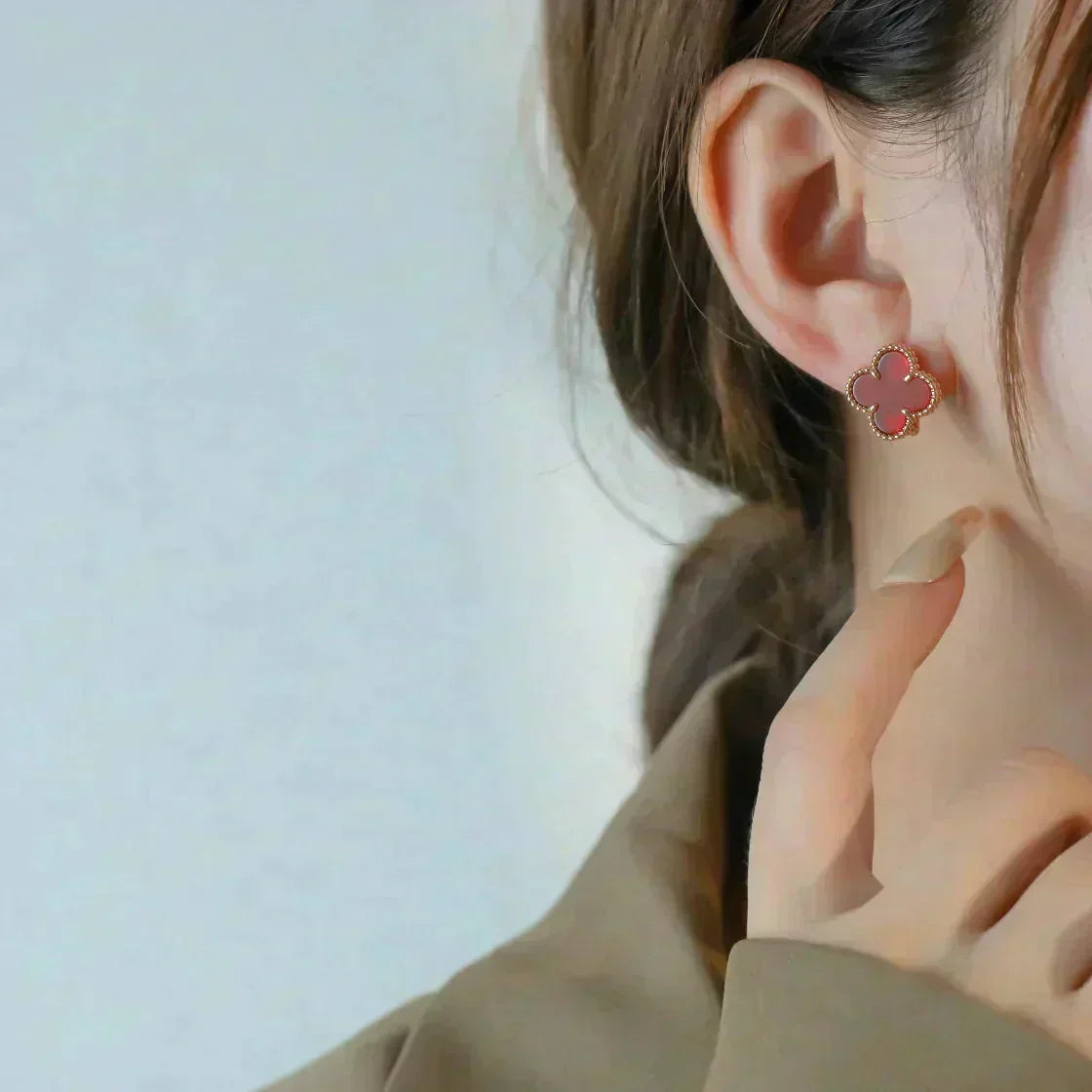 [Resenly Jewelry]CLOVER MEDIUM 1 MOTIFS CARNELIAN  EARRINGS