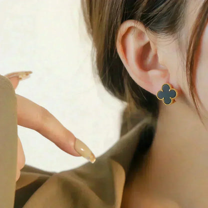 [Resenly Jewelry]CLOVER MEDIUM 1 MOTIFS  ONYX STUD EARRINGS