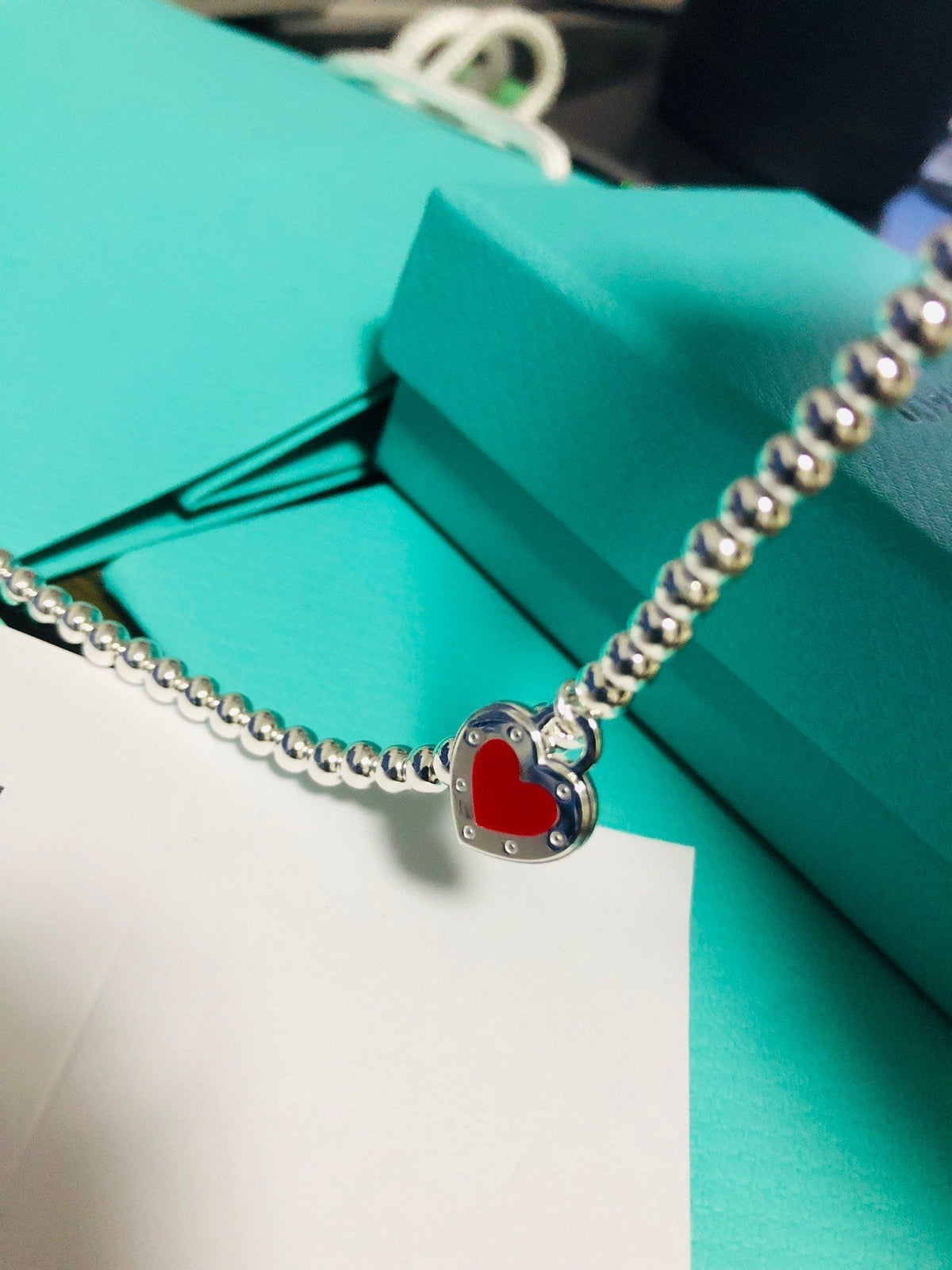 [Resenly Jewelry]LOVE TIFFANY RED HEART TAG BEAD BRACELET