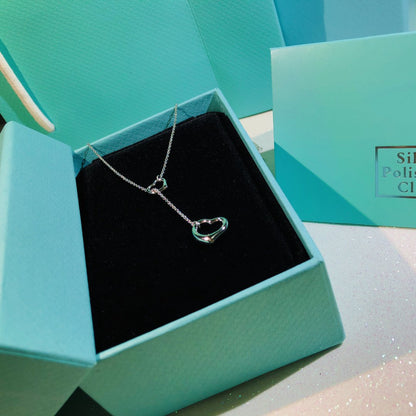 [Resenly Jewelry]OPEN HEART LARIAT NECKLACE SILVER