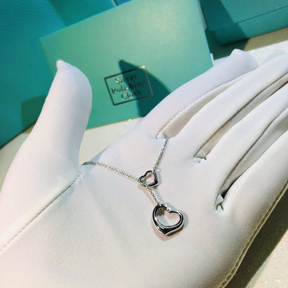 [Resenly Jewelry]OPEN HEART LARIAT NECKLACE SILVER