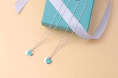 [Resenly Jewelry]DOUBLE HEART TAG PENDANT SILVER MINI NECKLACE