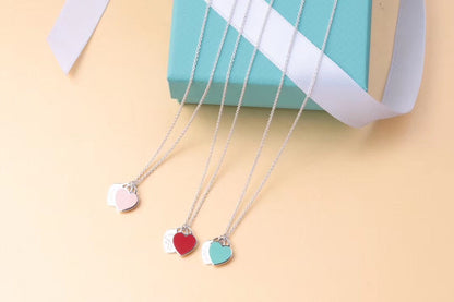 [Resenly Jewelry]DOUBLE HEART TAG PENDANT SILVER MINI NECKLACE