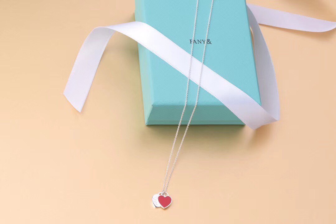 [Resenly Jewelry]DOUBLE HEART TAG PENDANT SILVER MINI NECKLACE
