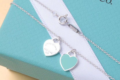 [Resenly Jewelry]DOUBLE HEART TAG PENDANT SILVER MINI NECKLACE