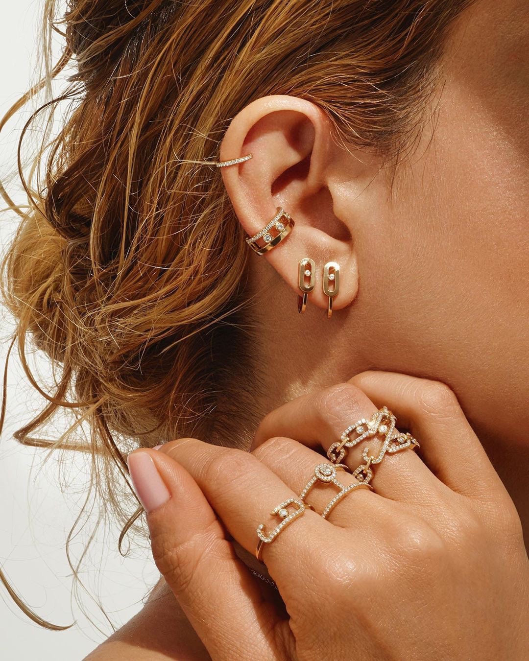 [Resenly Jewelry]CREOLES MOVE UNO MINI 1 DIAMOND EARRINGS