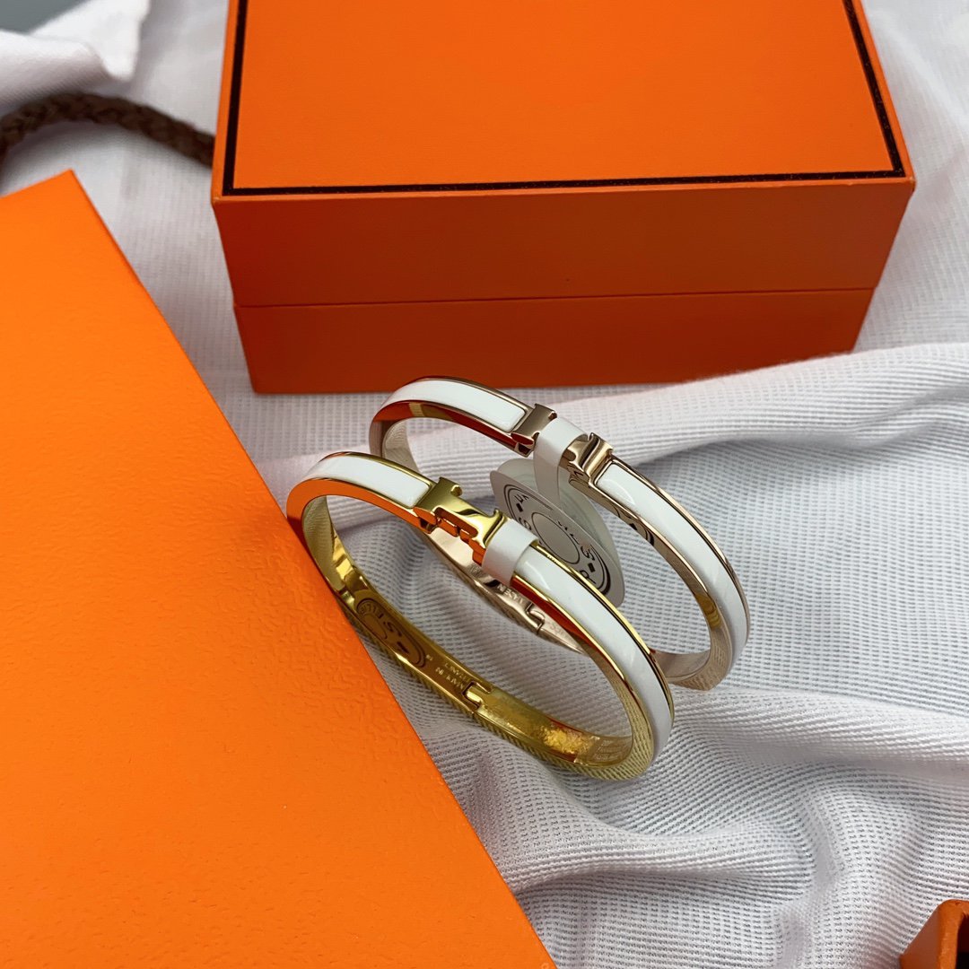 [Resenly Jewelry]CLASSIC HM CLIC WHITE 8MM ENAMEL BRACELET