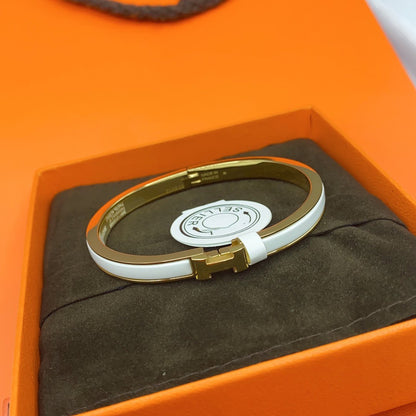 [Resenly Jewelry]CLASSIC HM CLIC WHITE 8MM ENAMEL BRACELET