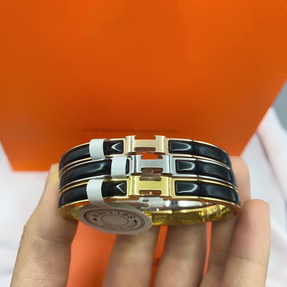 [Resenly Jewelry]CLASSIC HM CLIC BLACK 8MM ENAMEL BRACELET