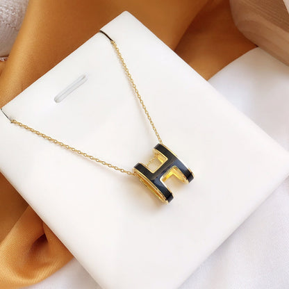 [Resenly Jewelry]HM CLIC BLACK ENAMEL GOLD NECKLACE