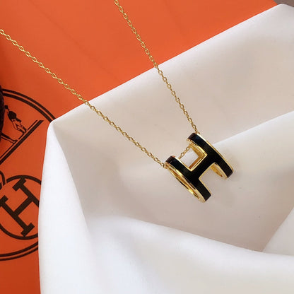 [Resenly Jewelry]HM CLIC BLACK ENAMEL GOLD NECKLACE