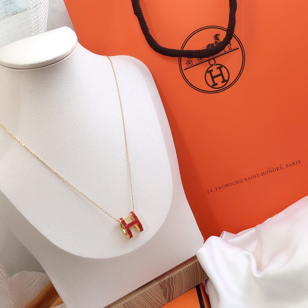 [Resenly Jewelry]HM CLIC RED ENAMEL GOLD NECKLACE