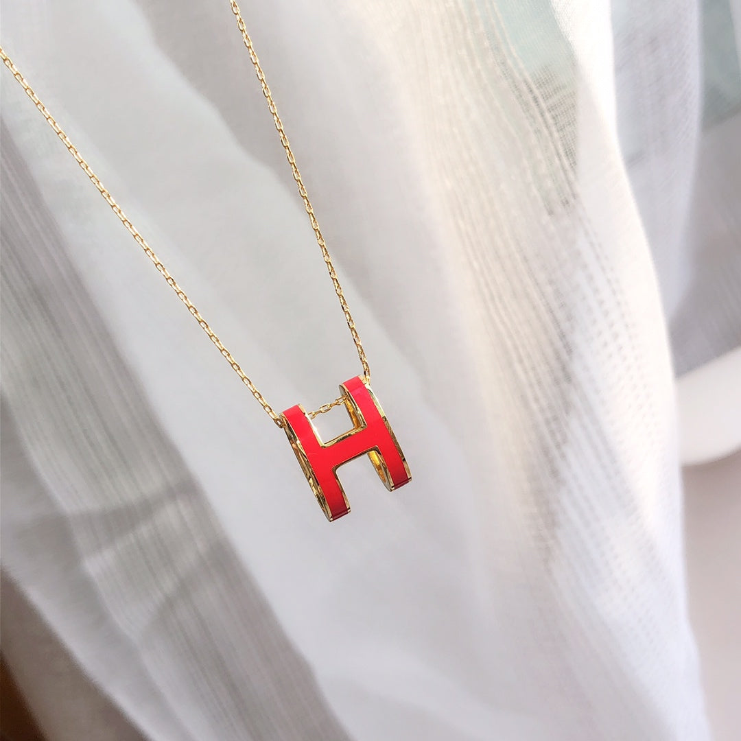 [Resenly Jewelry]HM CLIC RED ENAMEL GOLD NECKLACE