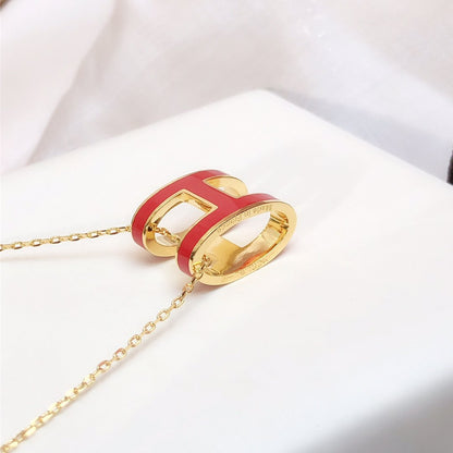 [Resenly Jewelry]HM CLIC RED ENAMEL GOLD NECKLACE